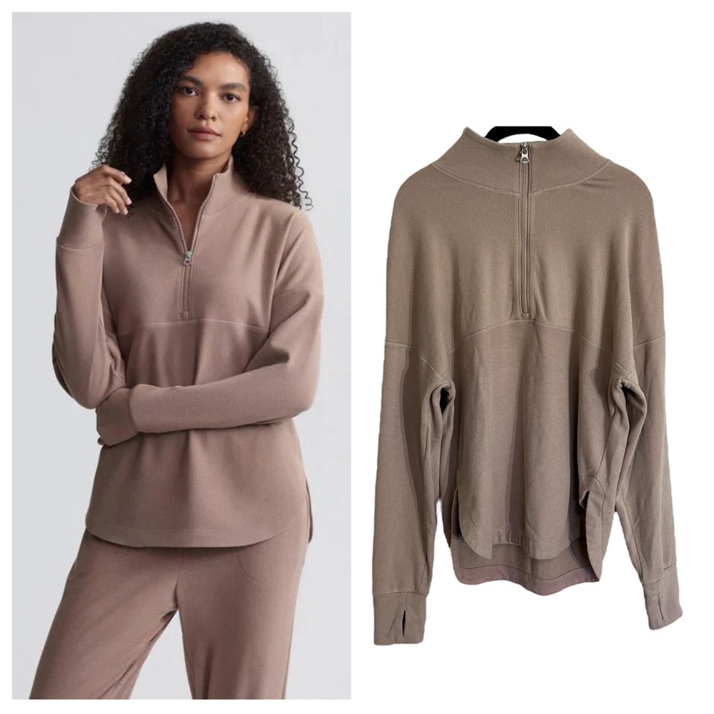 Varley Erina half zip mid layer pullover sweatshirt brushed rib shadow rose marl